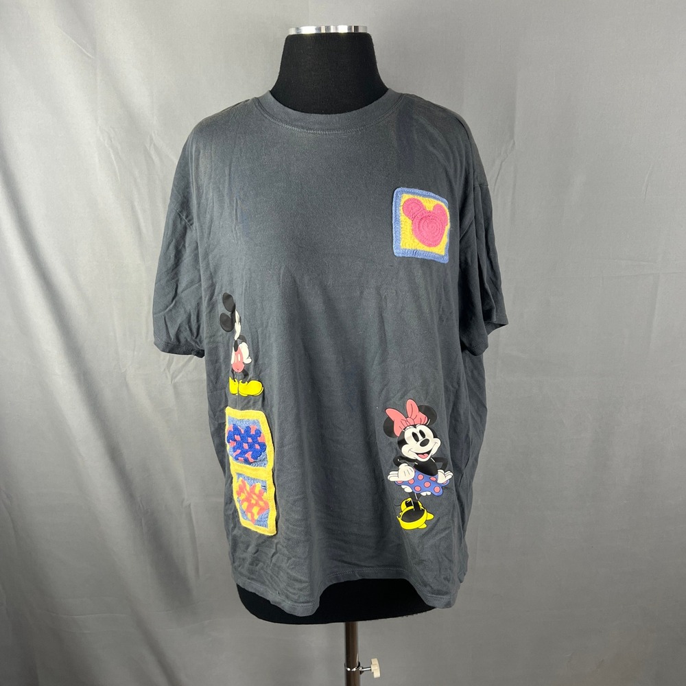 Freeze By Disney Mickey Mouse T Shirt Womens 2X Black Crochet Detail Cotton